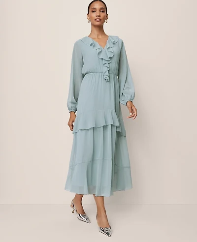 Ann Taylor Tie Neck Ruffle Maxi Dress Lakeside View Women's