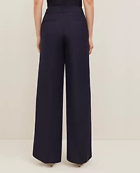 Ann Taylor The Petite Belted Wide-Leg Pant in Linen Blend — Curvy Fit Size 6 Night Sky Women's