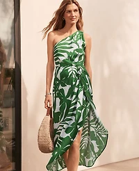 Ann Taylor Satin One Shoulder Midi Dress Leafy Green Women's