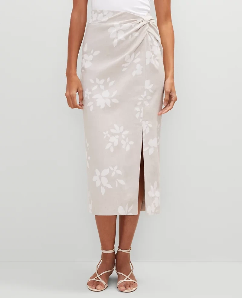 Ann Taylor Petite Knotted Linen Blend Pencil Skirt White Women's