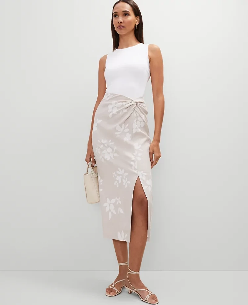 Ann Taylor Petite Knotted Linen Blend Pencil Skirt White Women's