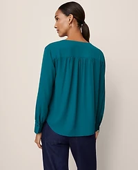 Ann Taylor V-Neck Popover Top Deep Atlantic Teal Women's