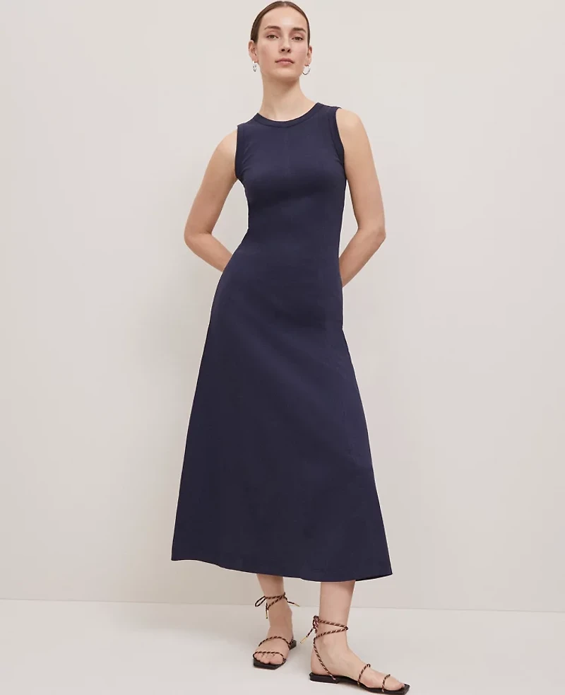 Ann Taylor Petite Weekend Collection Fluted Maxi Dress Night Sky Women's
