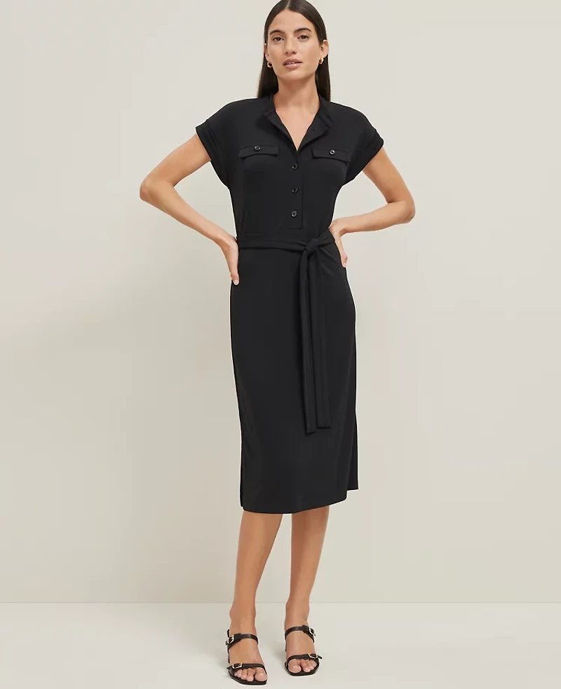 Ann Taylor Petite Belted Knit Shirtdress Women's