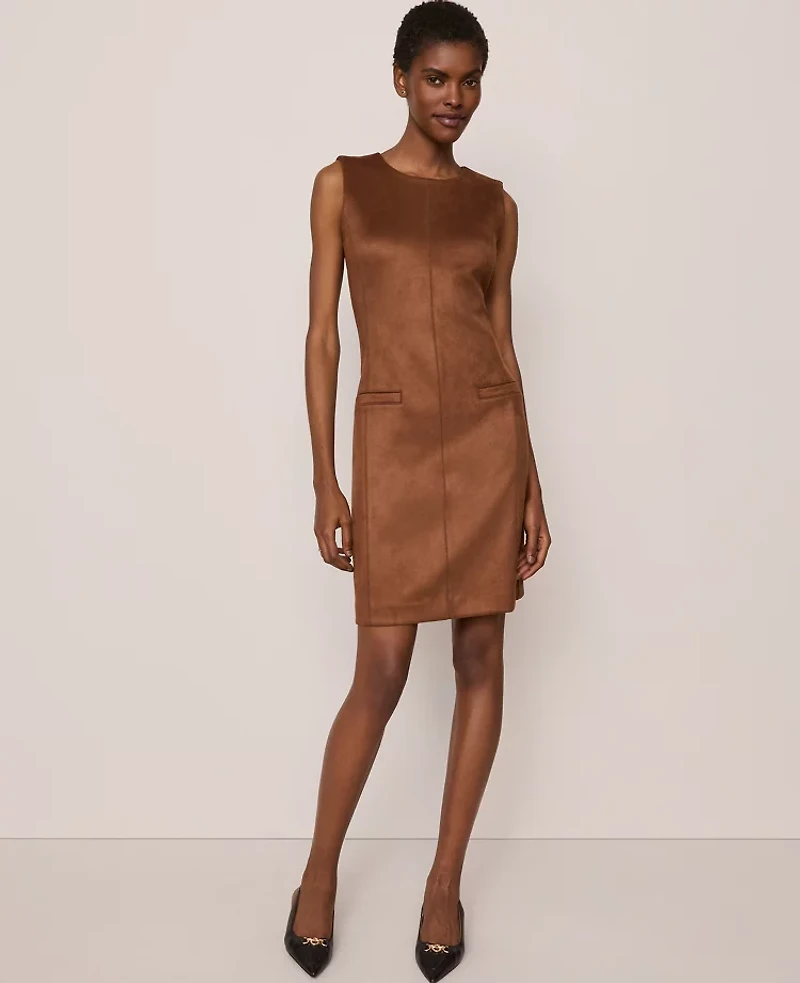Ann Taylor Faux Suede Seamed Sheath Dress Chocolate Mousse Women's