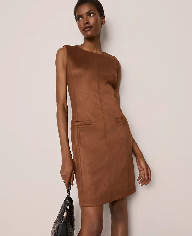 Ann Taylor Faux Suede Seamed Sheath Dress Chocolate Mousse Women's