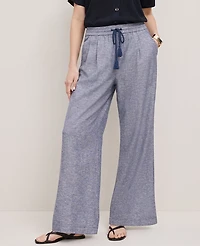Ann Taylor Petite Weekend Collection Pull-On Wide-Leg Pant Linen Blend Navy Pebble Women's