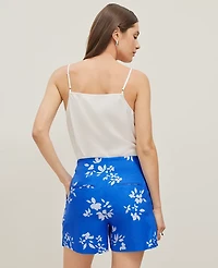 Ann Taylor The Petite Side-Zip Short in Floral Linen Blend Size 8 Maritime Blue Women's