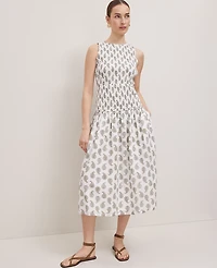 Ann Taylor Petite Weekend Collection Fern Smocked Maxi Dress Size 10 Moss Green Women's