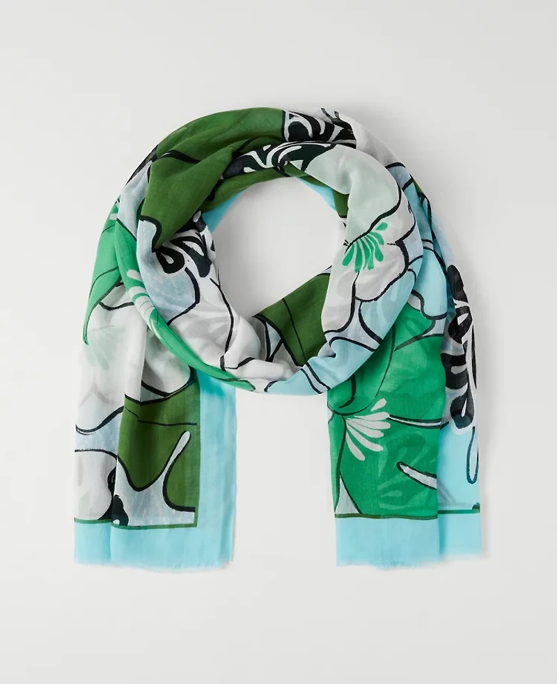 Ann Taylor Floral Scarf Natural Green Women's