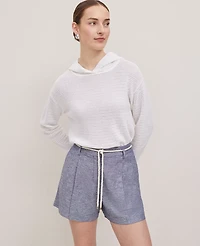 Ann Taylor Petite Weekend Collection Belted Shorts in Linen Blend Size 4 Navy Pebble Women's