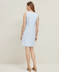 Ann Taylor Petite Tweed Button Pocket Shift Dress Size 12 Zephyr Blue Women's