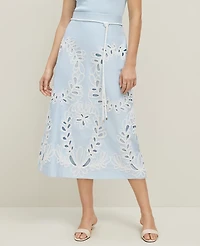 Ann Taylor Petite Embroidered Tea Length Skirt Size 4 Zephyr Blue Women's