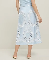 Ann Taylor Petite Embroidered Tea Length Skirt Size 4 Zephyr Blue Women's