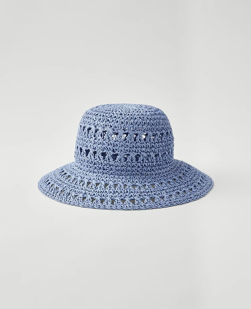 Ann Taylor Weekend Collection Straw Bucket Hat Size S/M Zephyr Blue Women's