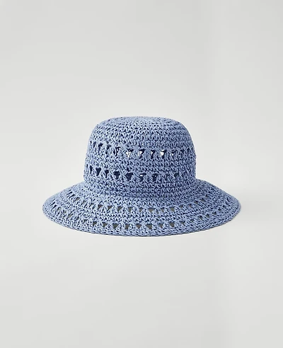 Ann Taylor Weekend Collection Straw Bucket Hat Size S/M Zephyr Blue Women's