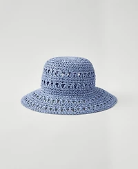 Ann Taylor Weekend Collection Straw Bucket Hat Size S/M Zephyr Blue Women's