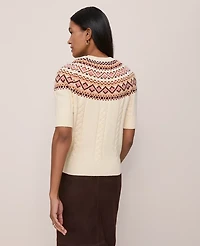 Ann Taylor Fair Isle Cable Sweater T-Shirt Seedpearl Women's