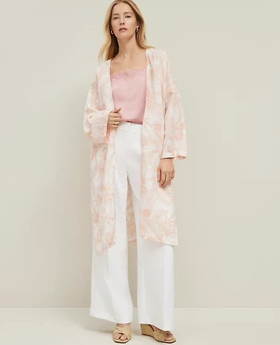 Ann Taylor Floral Long Kimono White Women's