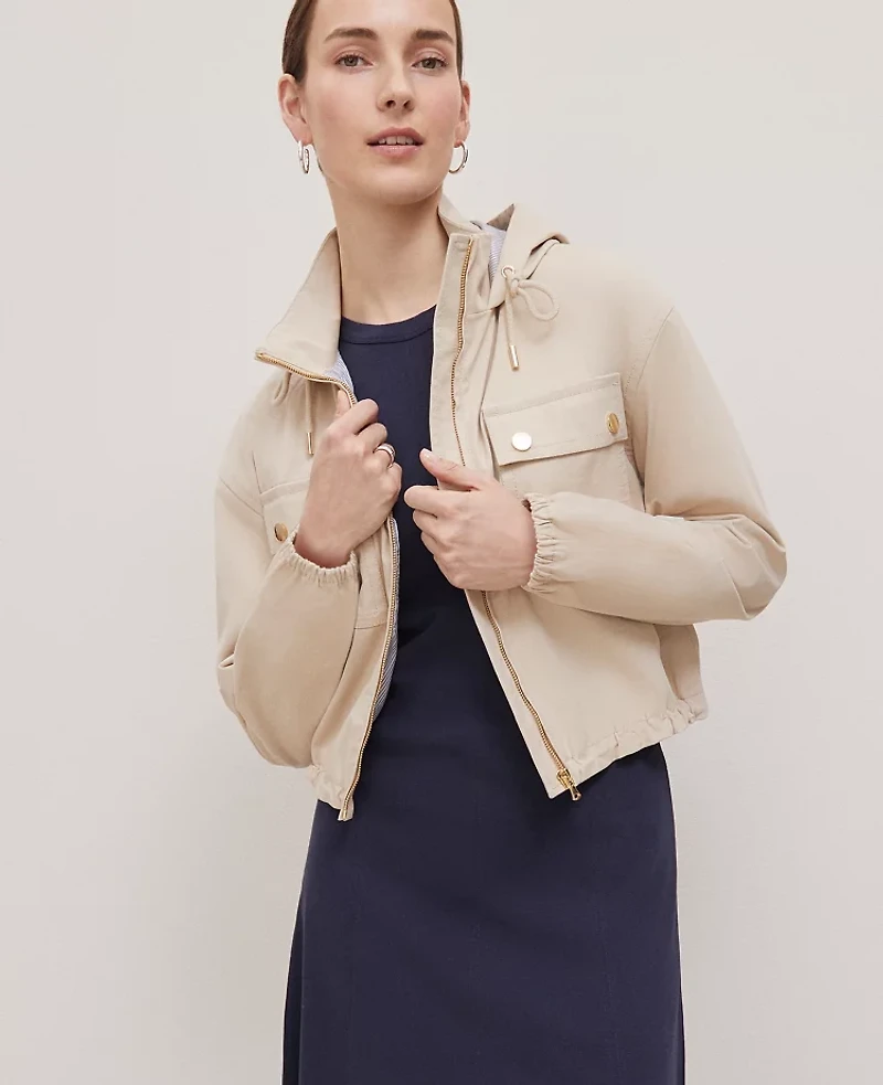 Ann Taylor Petite Weekend Collection Windbreaker Jacket Size Small Soft Khaki Women's