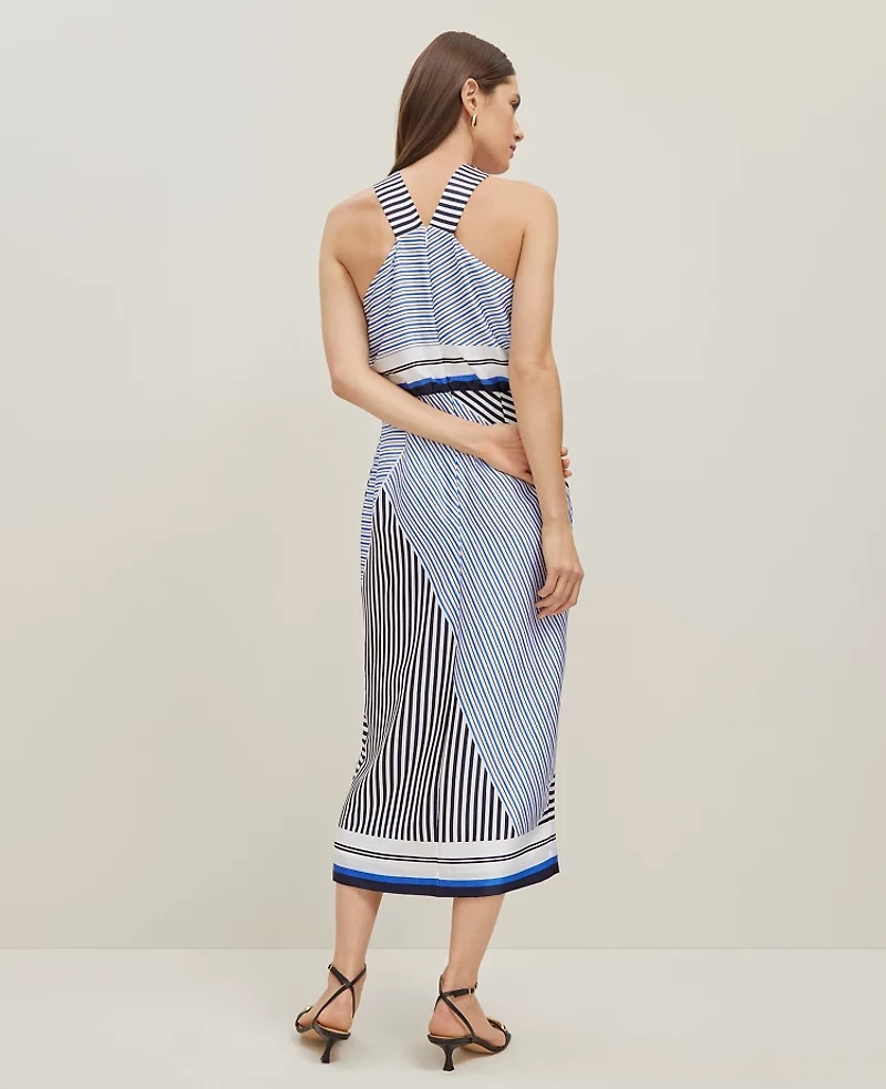 Ann Taylor Petite Striped Halter Midi Dress Size 00 Night Sky Women's