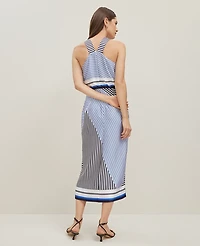 Ann Taylor Petite Striped Halter Midi Dress Size 00 Night Sky Women's