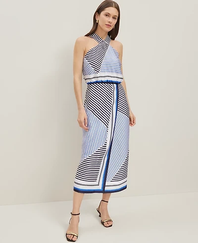 Ann Taylor Petite Striped Halter Midi Dress Night Sky Women's