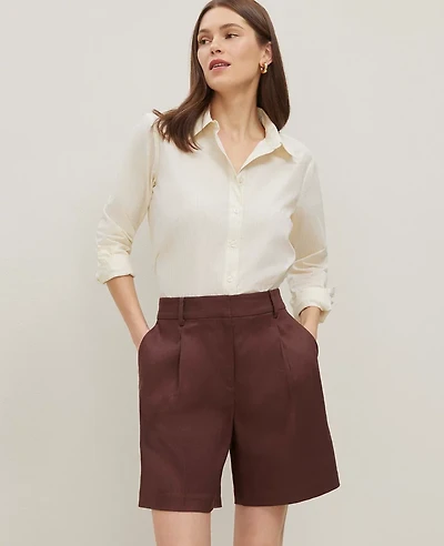 Ann Taylor The Petite Long Short Linen Blend Rich Walnut Women's