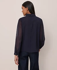 Ann Taylor Mock Neck Blouse Night Sky Women's