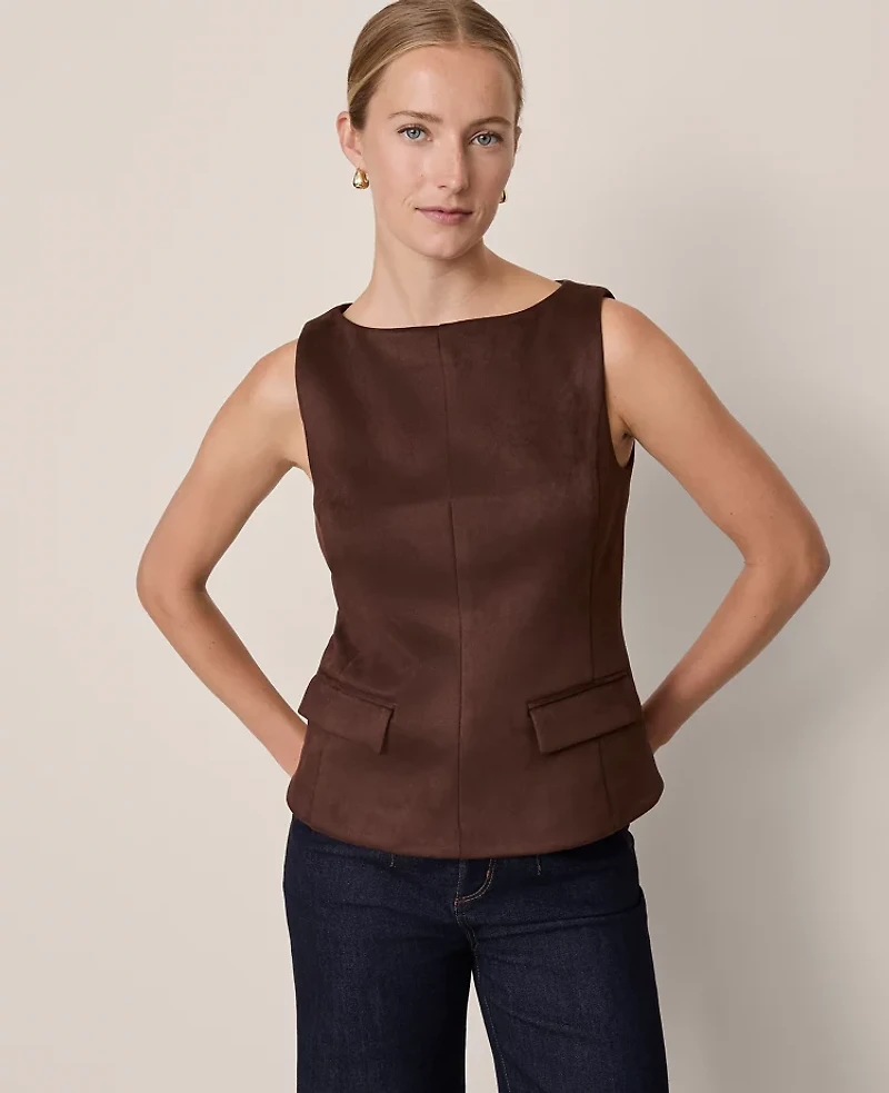 Ann Taylor Faux Suede Shell Top Dark Brown Women's