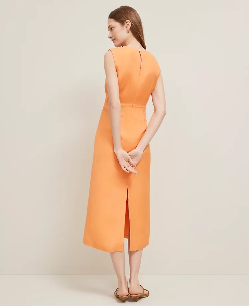 Ann Taylor Petite Linen Blend Column Midi Dress Size 6 Muskmelon Women's