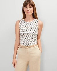 Ann Taylor Petite Floral Crew Neck Shell Top Winter White Women's