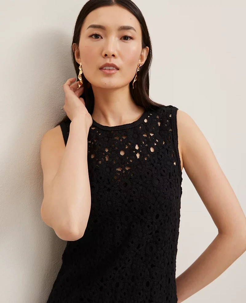 Ann Taylor Petite Crochet Midi Sweater Dress Black Women's