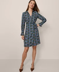 Ann Taylor Chain Link Collared Wrap Shirtdress Moonlit Backdrop B Women's