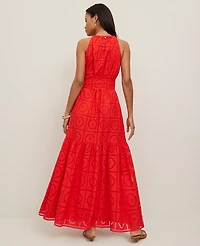 Ann Taylor Petite Eyelet Halter Flare Maxi Dress Fiery Red Women's