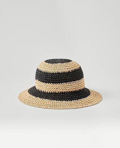Ann Taylor Striped Straw Bucket Hat Natural Women's