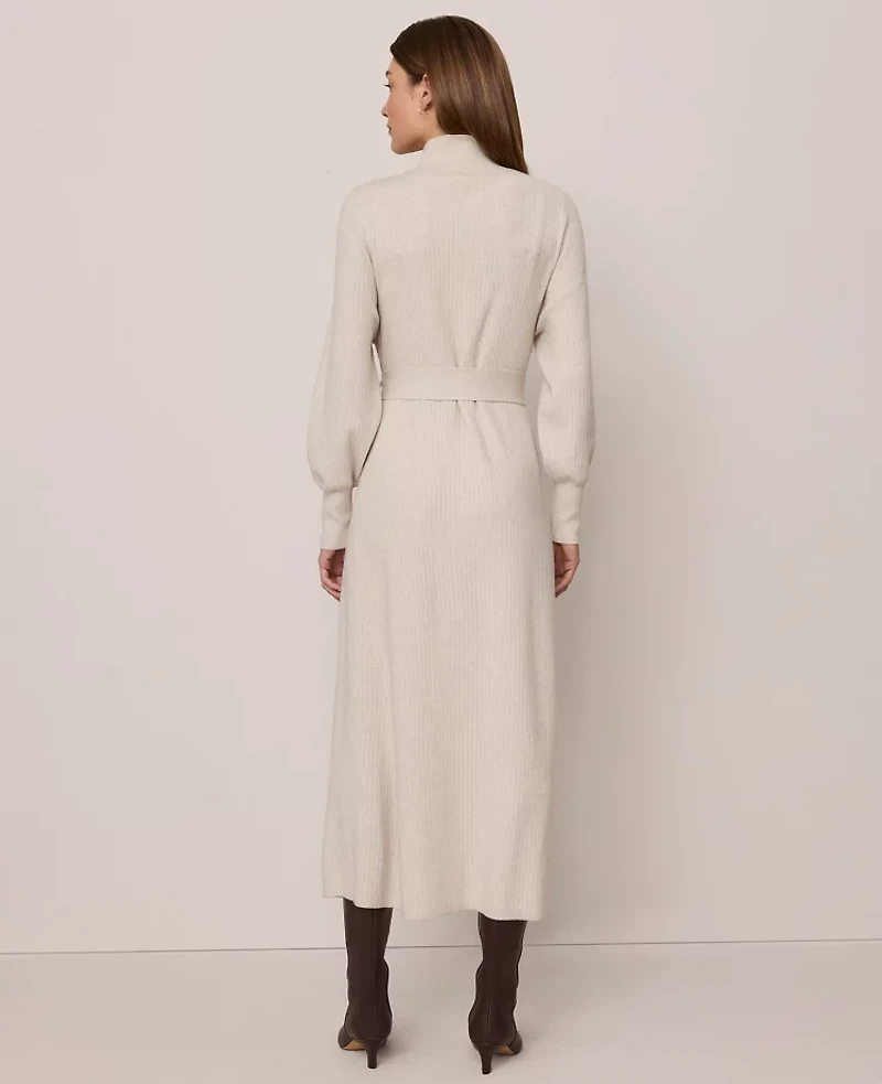 Ann Taylor Weekend Collection Ribbed Turtleneck Sweater Dress Pale Sand Heather Women's
