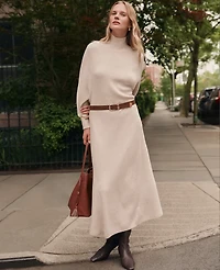 Ann Taylor Weekend Collection Ribbed Turtleneck Sweater Dress Pale Sand Heather Women's