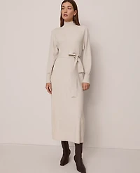 Ann Taylor Weekend Collection Ribbed Turtleneck Sweater Dress Pale Sand Heather Women's