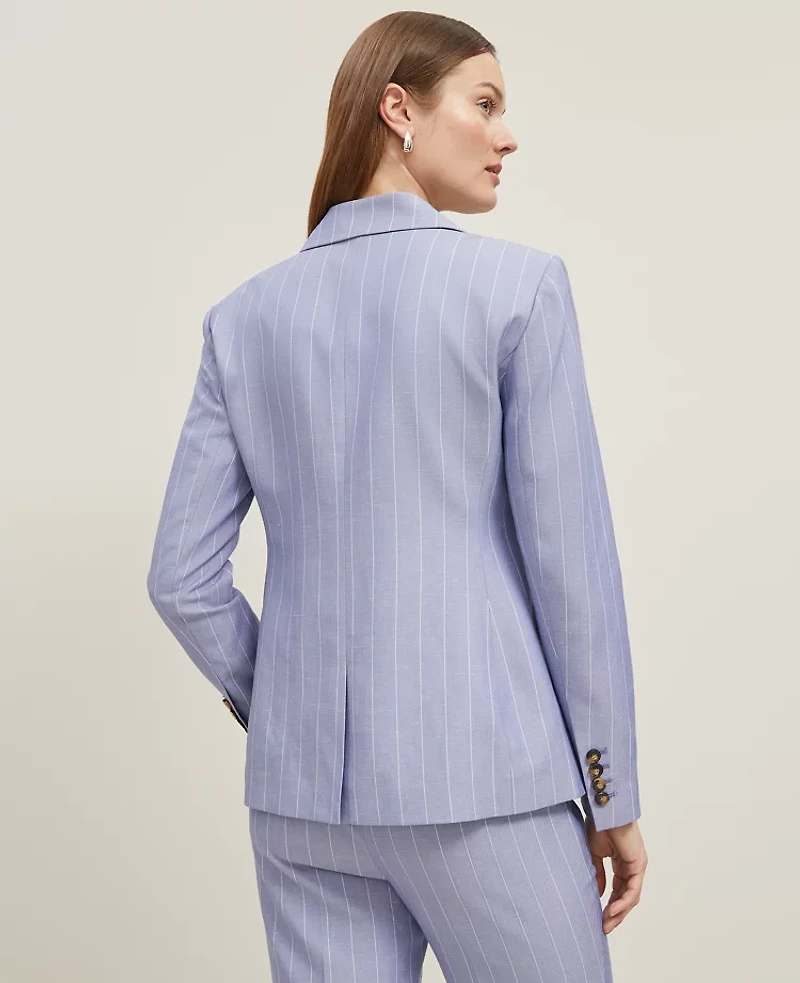 Ann Taylor The Petite Double Breasted Cutaway Blazer in Pinstripe Size 6 Velvet Morning Women's