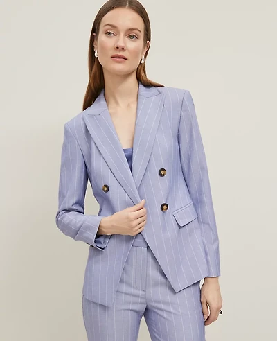 Ann Taylor The Petite Double Breasted Cutaway Blazer in Pinstripe Size 6 Velvet Morning Women's