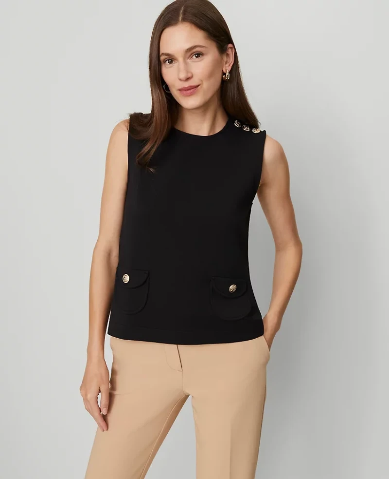 Ann Taylor Ponte Patch Pocket Top Women's