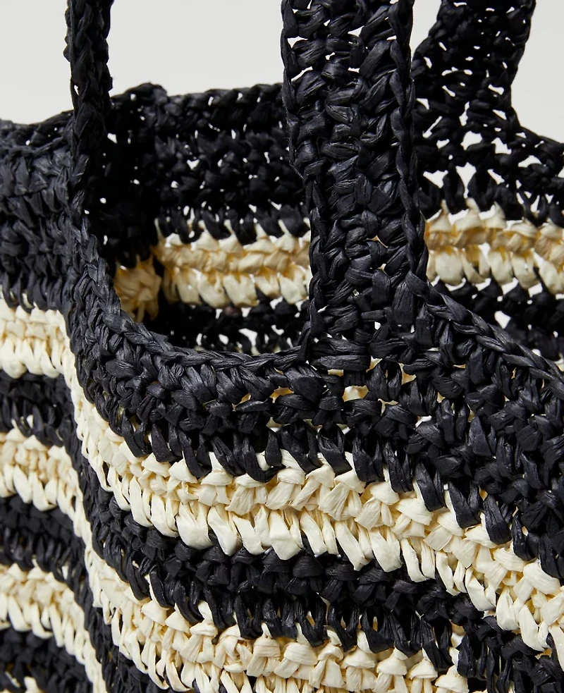 Ann Taylor Weekend Collection Striped Raffia Tote Bag Black Women's