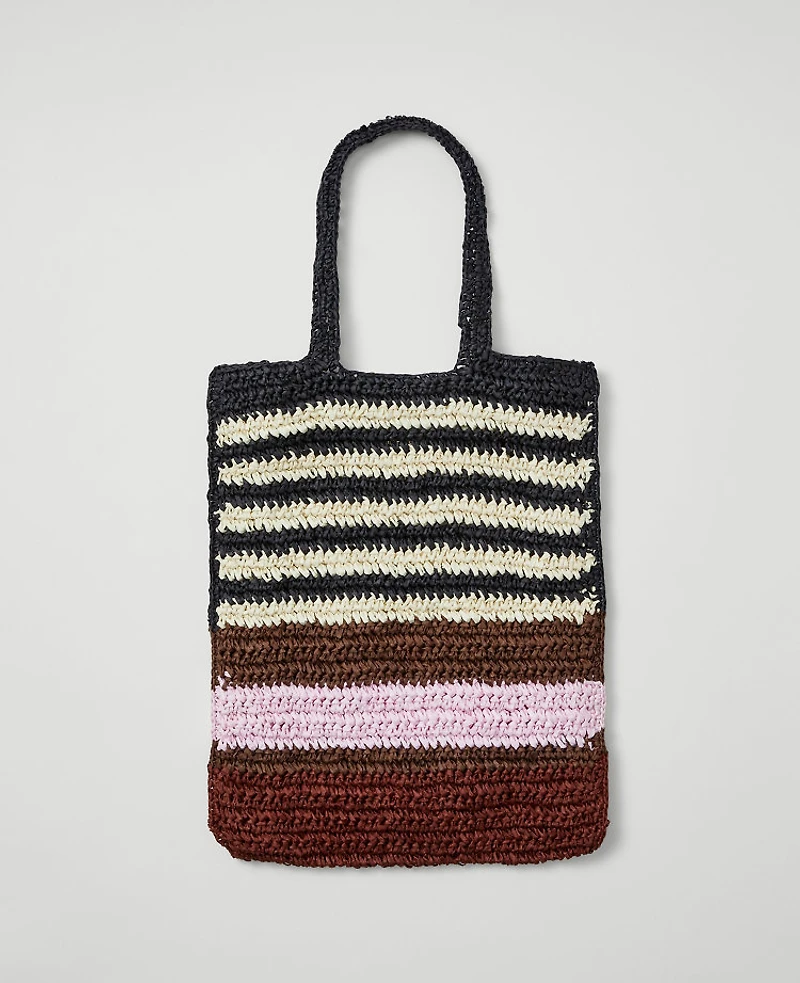 Ann Taylor Weekend Collection Striped Raffia Tote Bag Black Women's