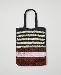 Ann Taylor Weekend Collection Striped Raffia Tote Bag Black Women's