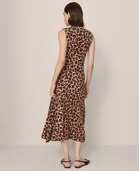 Ann Taylor Animal Print Mock Neck Midi Dress Almond Croissant Women's