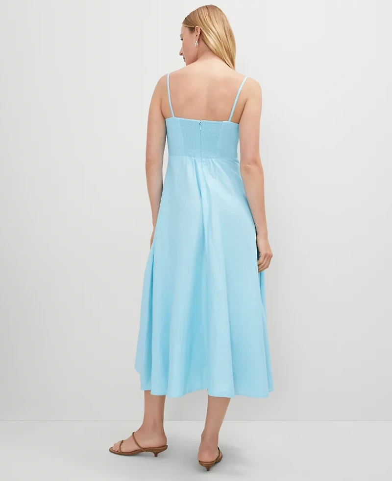 Ann Taylor Petite Linen Blend Midi Dress Gulf Stream Blue Women's