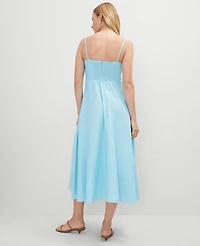 Ann Taylor Petite Linen Blend Midi Dress Gulf Stream Blue Women's