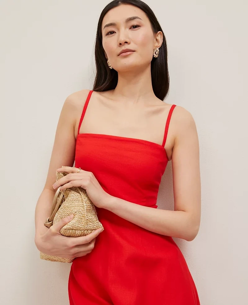 Ann Taylor Petite Linen Blend Midi Dress Women's