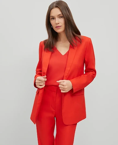 Ann Taylor The Petite Longline Blazer in Linen Blend Size 8 Fiery Red Women's
